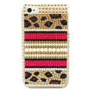 Bling Rhinestone Crystal Leopard Gold Pearl Back Hard Case Cover for Apple IPhone 4 case, iphone 4G case, iphone 4S case