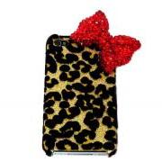 Bling leopard iphone 4 Case, Red Bow iphone 4G Case, Crystal iphone 4S Case, Leopard Gold iphone 4 Case, Ribbon iphone 4 Case A1B