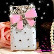 iPod Touch 4 Case,  White case Pink Bow iPod Touch 4 Case, Cute iPod Touch 4th Case, Crystal Bling iPod Touch 4 case, iPod Touch 4 gen case