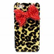 Bling Crystal Velvet Leopard Gold iphone 5 case, Red Bow iphone 5G case, Crystal iphone 5 case, Leopard iphone 5G case A1