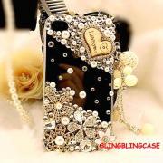 iphone 4 case , Bling iphone 4 case crystal flower case,  Vinage iphone 4S case, Pearl iphone 4 case Charm I Love You 